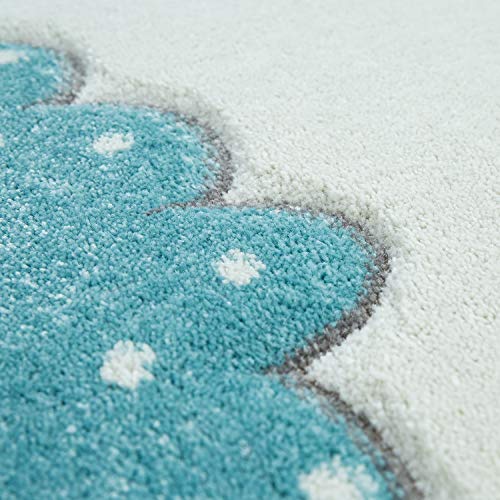 Kids Rug with Cute Animals on a Hot Air Balloon Ride in Pastel, Size: 2'8" x 4'11"