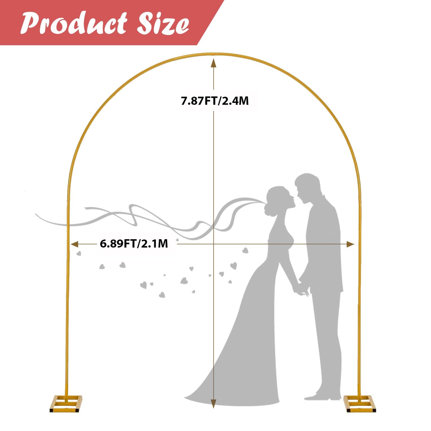 DDMY Wedding Backdrop Stand, 7.9 FT Thickened Metal Semicircular Square Base Arch, Portable Balloon Stand Kit for Ceremony, Birthday Party, Baby Shower, Christmas, New Year Decoration