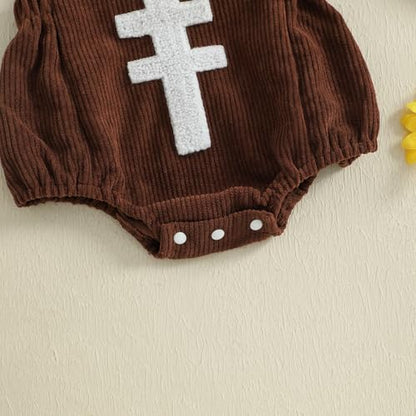 Football Baby Girl Outfit Embroidery Football Romper Ruffle Sleeve Corduroy Bodysuit Overalls Game Day Clothes