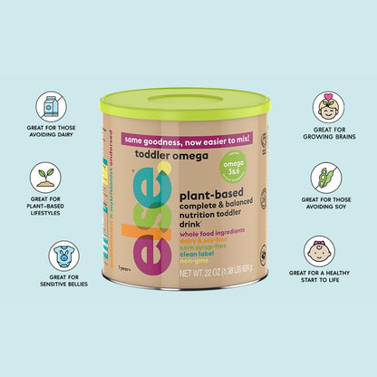 ELSE NUTRITION Toddler Formula 12-36 Months w/Omega 3&6 for Brain Development - Lactose Free, Dairy Free Nutrition Drink - Plant Based Protein Powder w/ 20+ Vitamins (22oz, 1-Pack)