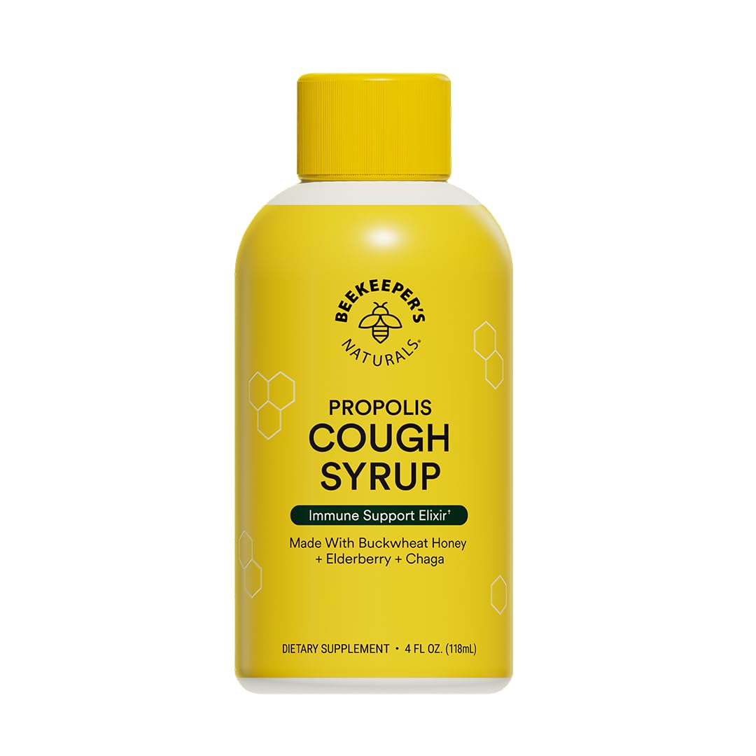 Beekeeper's Naturals Propolis Honey Cough Syrup Daytime for Kids Immune Support with Elderberry, Vitamin C, Vitamin D & Raw Honey - Throat Soothing - Gluten Free & Clean Ingredients, 4 oz.