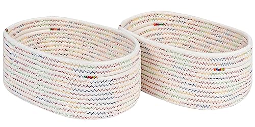 CubesLand Off White Small Storage Baskets for Shelves, Closet Organization Storage Bins Empty Gift Basket Baby Nursery Woven Baskets for Organizing, Rectangular Clothes Closet Shelves Baskets 3 Packs