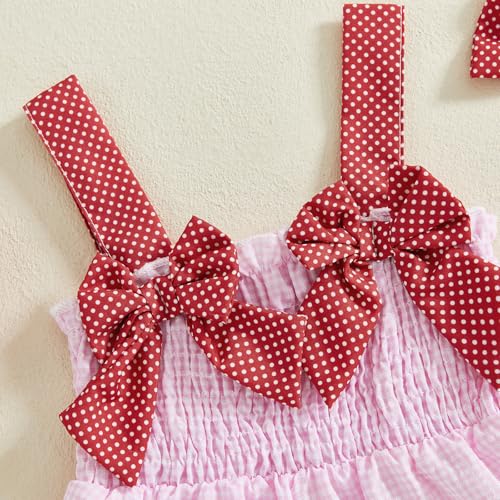 Boho Baby Girl Clothes Summer Toddler Tank Romper Sleeveless Bowknot Ruffle Overalls Jumpsuit Shorts With Headband