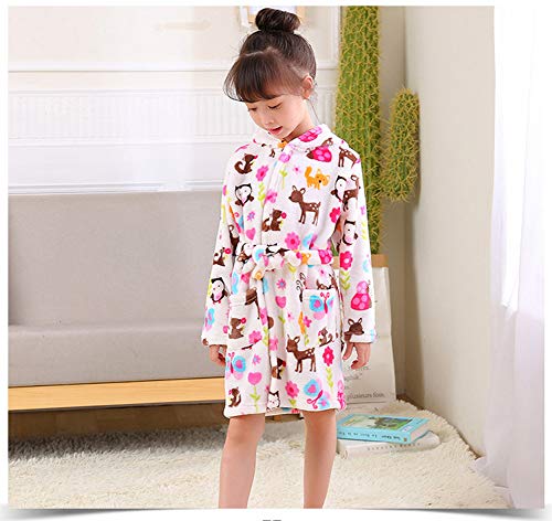 Girls Robes, Plush Soft Coral Fleece Animal Print Hooded Bathrobe for Kids Boys