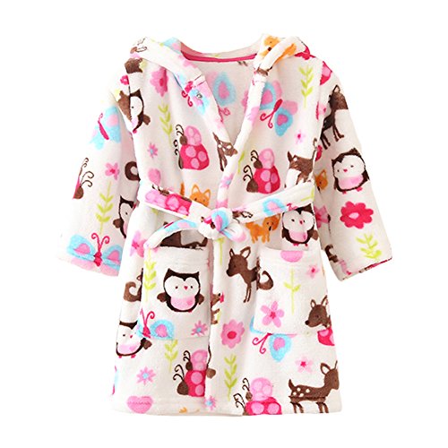 YOLIA Boys Girls Robes Kids Hooded Sleepwear Soft Fleece Bathrobes Cute Housecoat Gowns