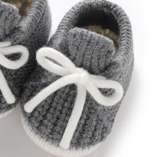 LAWKUL Baby Booties Knit Newborn Shoes Cozy First Walkers Infant Toddler Boots for Boy Girls 0-3 Months