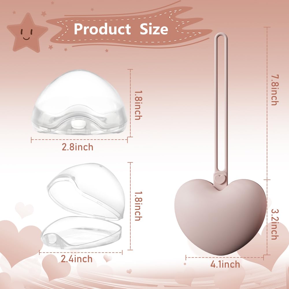 4pcs Pacifier Holder Case Set, 2pcs Silicone Portable Pacifier Pouch and 2pcs Transparent Pacifier Storage Container, Cute Heart Shape Pacifier Storage Case for Newborn Baby（Pink+Purple）