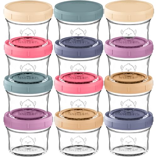 KeaBabies 4pk 8oz & 4pk 4oz Glass Baby Food Containers with Lids - Leak-Proof,Microwavable Small Glass Jars,Baby Purees & Toddler Snack Storage Containers,BPA-Free,Dishwasher & Freezer Safe(Musk Dusk)