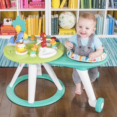 Bright Starts Around We Go 2-in-1 Baby Walker, Discovery Activity Center and Table, Tropic Coral, Ages 6 Months+