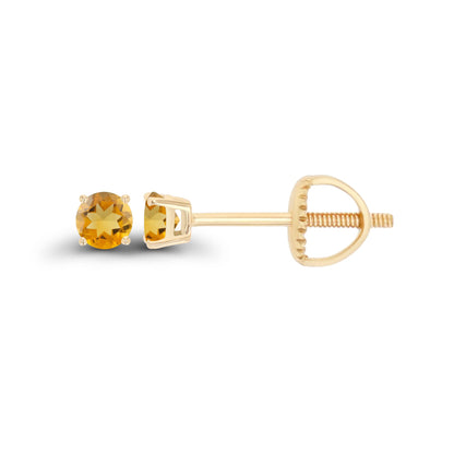14K Gold Plated 925 Sterling Silver Hypoallergenic 3mm Round Genuine Birthstone Solitaire Screwback Stud Earrings