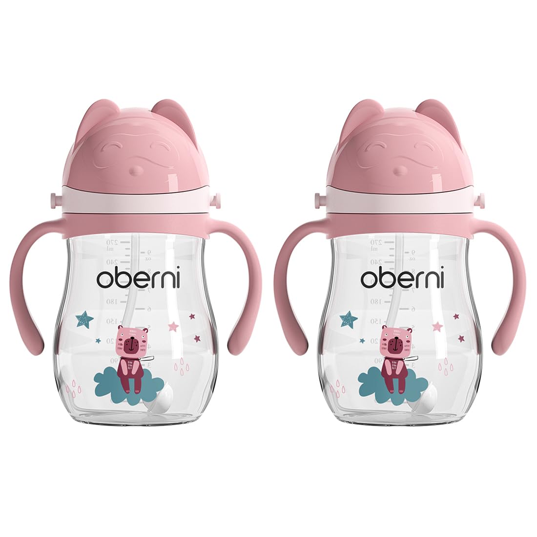 Leakproof Sippy Cups, Double Sealing No Spill Water Bottle with Weighted Straw and Non-Slip Handle for Toddler 1-3 Years, Tritan Baby Cups 12+ Months, 270ml/9oz (1Pack,Pink)