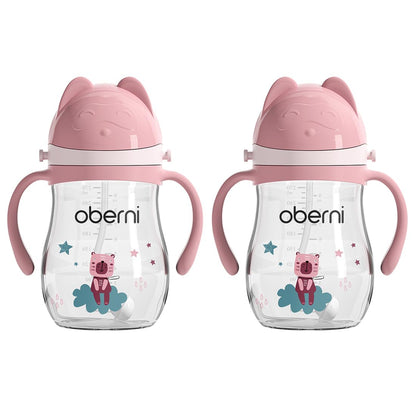 Leakproof Sippy Cups, Double Sealing No Spill Water Bottle with Weighted Straw and Non-Slip Handle for Toddler 1-3 Years, Tritan Baby Cups 12+ Months, 270ml/9oz (1Pack,Pink)