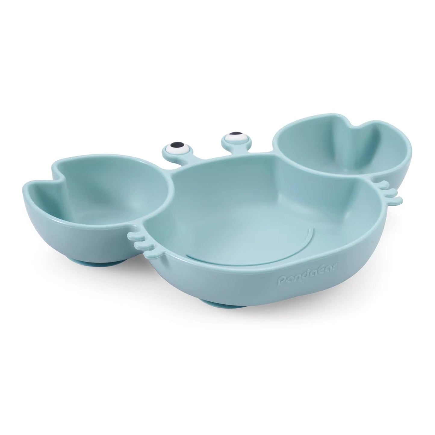 PandaEar 2 Pack Silicone Suction Plate for Baby, Divided Unbreakable Toddler Food Plate with 2 Pack Spoons for Self Feeding, Toddler Utensils Feeding Set Baby Eating Supplies, Crab Shape -Blue&Green