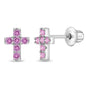 925 Sterling Silver Cubic Zirconia Little Cross Shape Stud Earrings with Safety Screw Back Lock for Toddlers, Little Girls, Pre-Teens & Teens - Christian Jewelry for Sweet & Loving Children