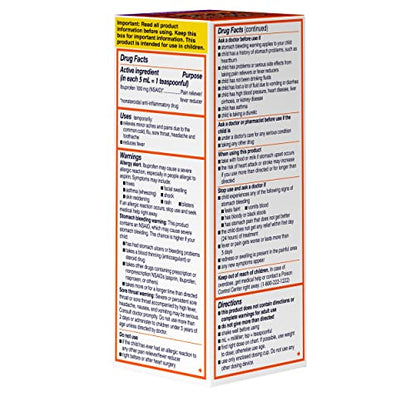 Motrin Children's Oral Suspension 100mg Ibuprofen Medicine, NSAID Fever Reducer & Pain Reliever for Minor Aches & Pains Due to Cold & Flu, Dye Free, Alcohol-Free, Berry Flavored, 8 fl. oz