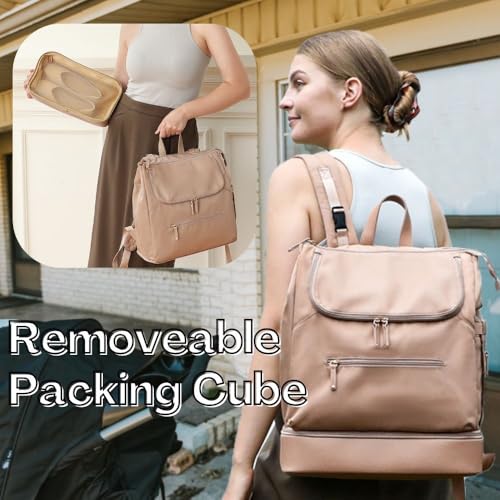 MOMINSIDE Diaper Bag Backpack - Large Baby Diaper Bag with 14 Pocket, Leather & Nylon Travel Diaper Backpack for Mom, Breast Pump Bag, Removable Cooler Compartment, Double Layer, Black