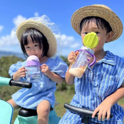 Evorie Tritan Spill Proof Toddler Straw Sippy Cup, 10 oz for Baby and Toddlers 1-3 Years Old, No Spill Straw Water Bottle with Removable Handles, Ideal for School, BPA-Free, Pink Rabbit