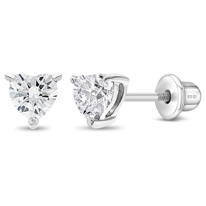 925 Sterling Silver Girls CZ Heart Hypoallergenic Safety Screw Back Earrings - Adorable 5mm Heart Earrings for Young Girls - Great Jewelry for Everyday Wear for Toddlers to Teens