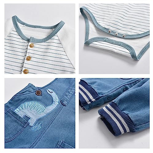 Baby Boy Clothes Set Infant Boy's Long Sleeve Romper+Dinosaur Denim Overalls Toddler Boys Fall Winter Outfits Suit