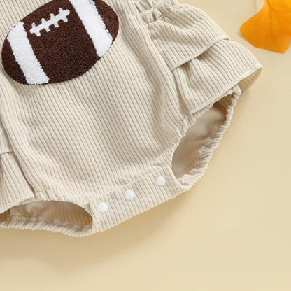 Football Baby Girl Outfit Embroidery Football Romper Ruffle Sleeve Corduroy Bodysuit Overalls Game Day Clothes