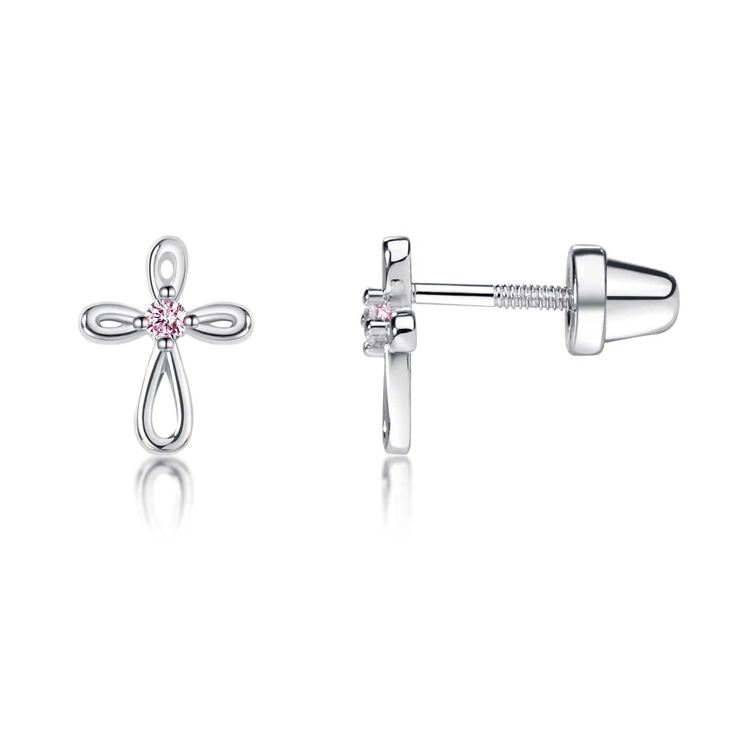 Cherished Moments Girl's 14K Dainty Gold-Plated or Sterling Silver Infinity Cross Earring with CZ and Screw Back