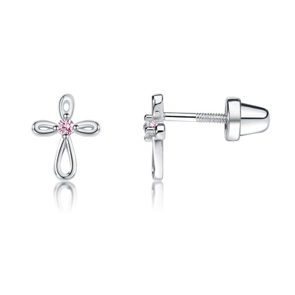 Cherished Moments Girl's 14K Dainty Gold-Plated or Sterling Silver Infinity Cross Earring with CZ and Screw Back