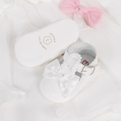 Meckior Newborn Baby Girls Dress Shoes Infant Bowknot Soft Sole Mary Jane Moccasins Baptism Christening Crib Shoes Wedding Princess Flats