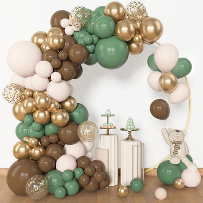 Amandir 153pcs Sage Green Balloon Garland Arch Kit, Different Sizes 18 12 10 5 inch Green Blush Gold Latex Metallic Confetti Gold Balloons for Birthday Baby Shower Wedding Safari Forest Decorations