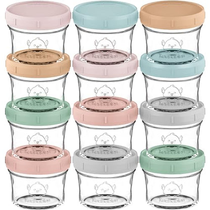 KeaBabies 4pk 8oz & 4pk 4oz Glass Baby Food Containers with Lids - Leak-Proof,Microwavable Small Glass Jars,Baby Purees & Toddler Snack Storage Containers,BPA-Free,Dishwasher & Freezer Safe(Musk Dusk)
