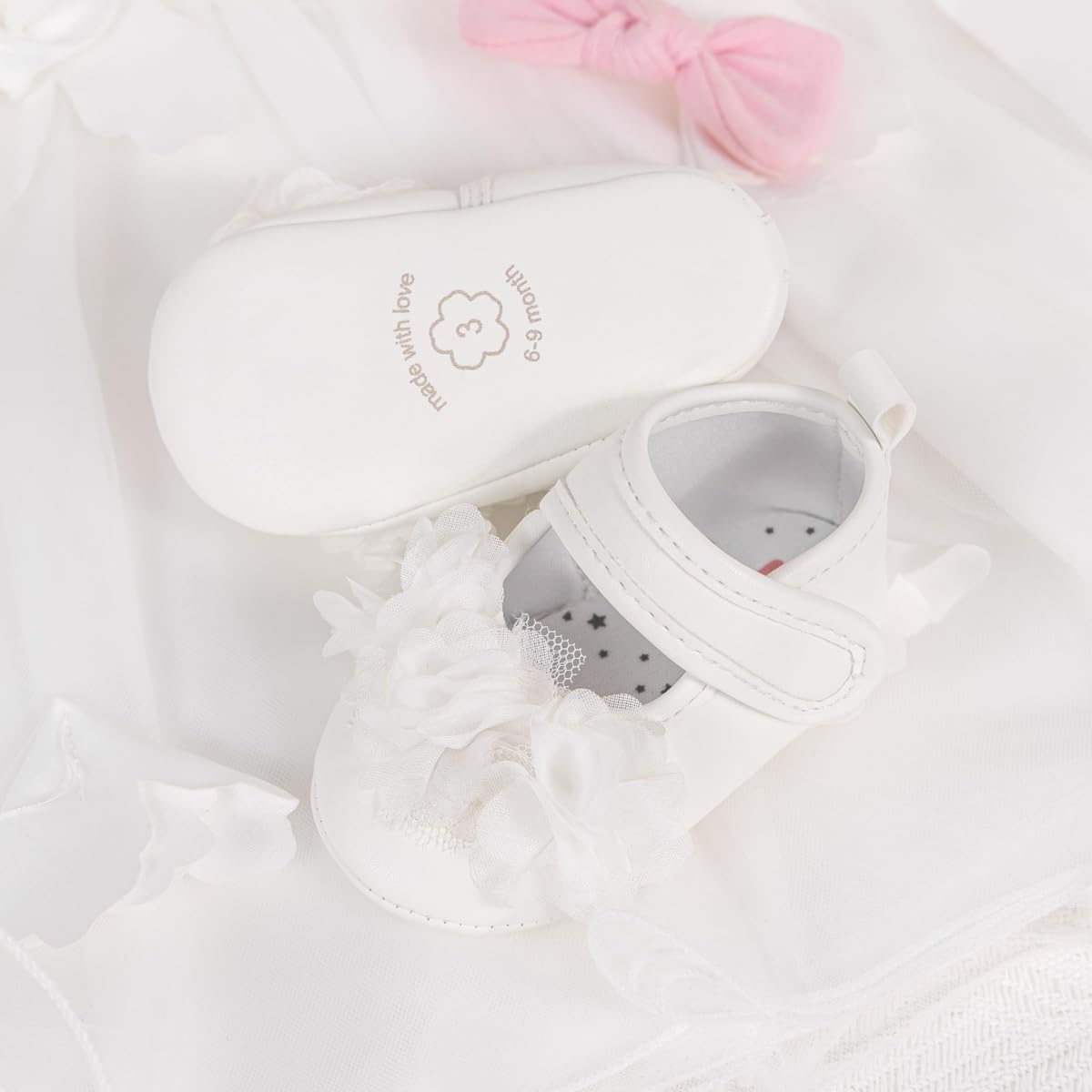 Meckior Newborn Baby Girls Dress Shoes Infant Bowknot Soft Sole Mary Jane Moccasins Baptism Christening Crib Shoes Wedding Princess Flats