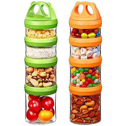 SELEWARE Portable Stackable Food Storage Containers for Snacks Formula Powder and Drinks Twist Lock System Airtight Leak-proof BPA and Phthalate Free 4 Piece Jars 31oz Blue