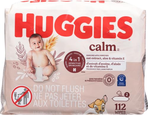 Huggies Calm Baby Wipes, Unscented, Hypoallergenic, 6 Push Button Packs (336 Wipes Total)