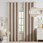 MIULEE 100% Blackout Linen Textured Curtains for Bedroom Solid Thermal Insulated Natural Beige Grommet Room Darkening Curtains & Drapes Luxury Decor for Living Room Nursery 52 x 84 Inch (2 Panels)