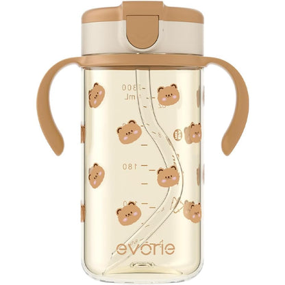 Evorie Tritan Spill Proof Toddler Straw Sippy Cup, 10 oz for Baby and Toddlers 1-3 Years Old, No Spill Straw Water Bottle with Removable Handles, Ideal for School, BPA-Free, Pink Rabbit