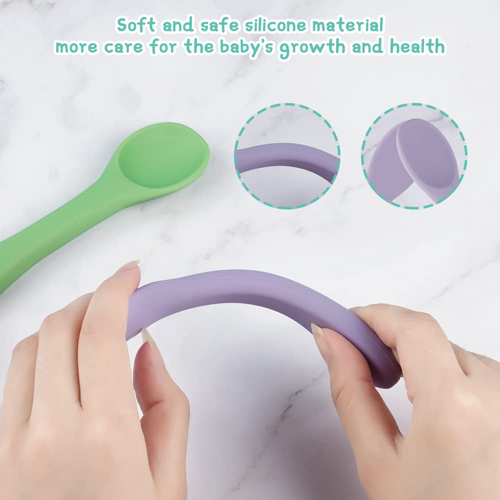 Vicloon Silicone Baby Feeding Spoons - 7 PCS First Stage for Infants, Ultra-Durable & Chewproof, Dishwasher Safe Baby Utensils