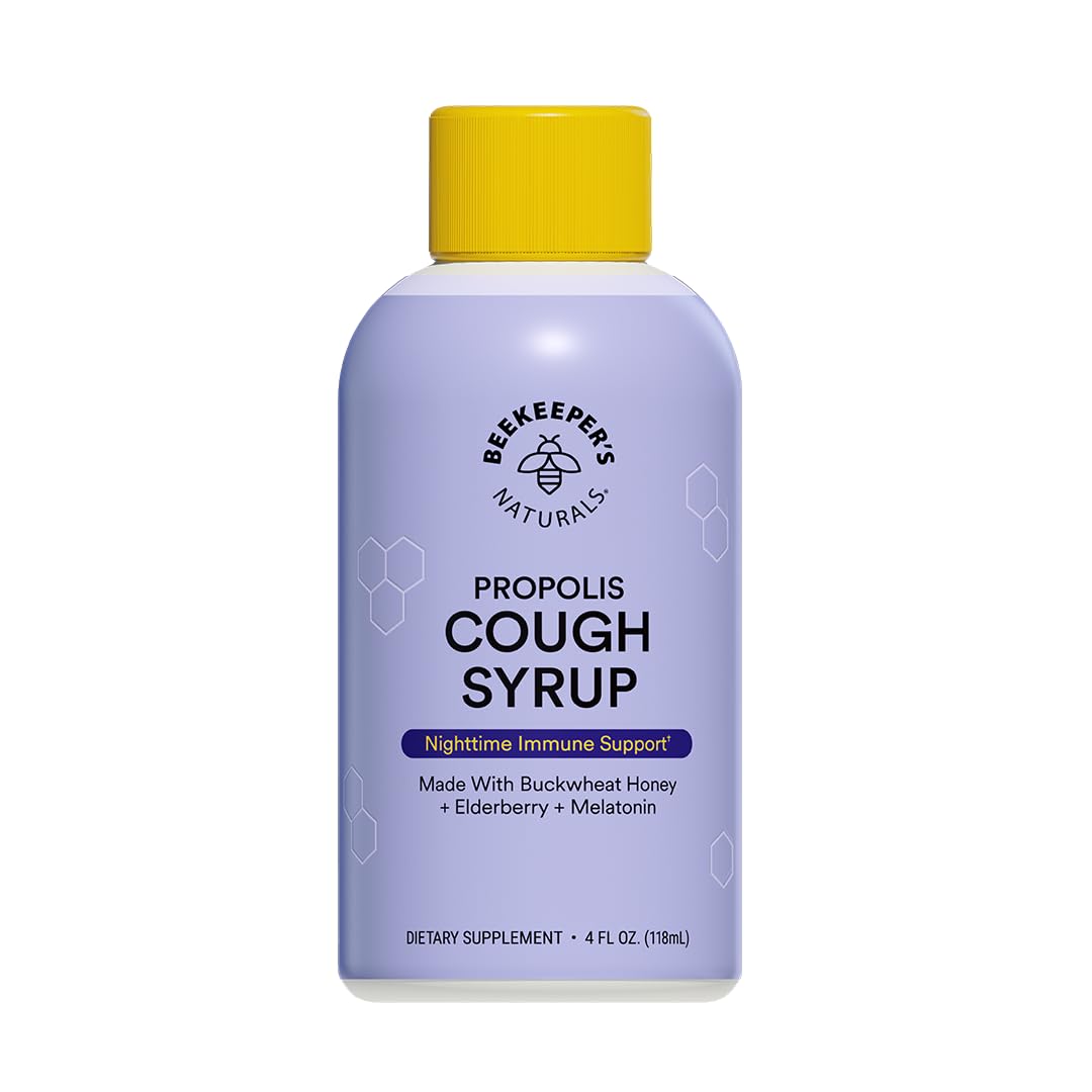Beekeeper's Naturals Propolis Honey Cough Syrup Daytime for Kids Immune Support with Elderberry, Vitamin C, Vitamin D & Raw Honey - Throat Soothing - Gluten Free & Clean Ingredients, 4 oz.