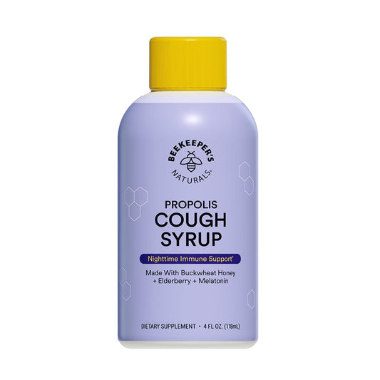 Beekeeper's Naturals Propolis Honey Cough Syrup Daytime for Kids Immune Support with Elderberry, Vitamin C, Vitamin D & Raw Honey - Throat Soothing - Gluten Free & Clean Ingredients, 4 oz.