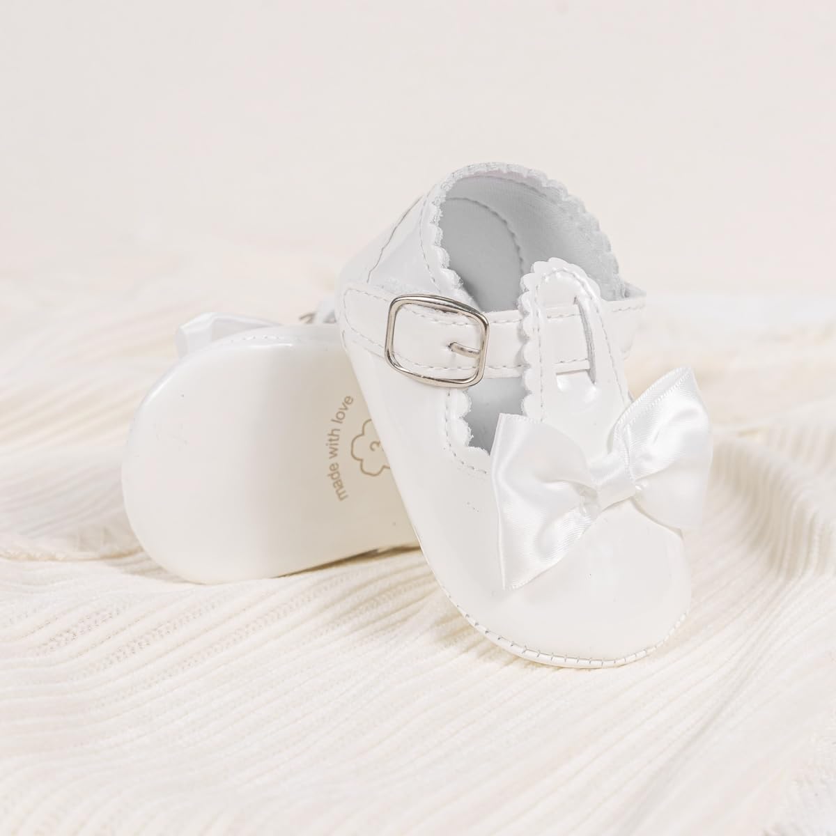 Meckior Newborn Baby Girls Dress Shoes Infant Bowknot Soft Sole Mary Jane Moccasins Baptism Christening Crib Shoes Wedding Princess Flats