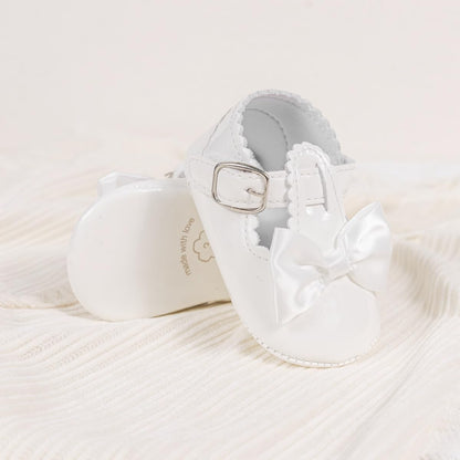 Meckior Newborn Baby Girls Dress Shoes Infant Bowknot Soft Sole Mary Jane Moccasins Baptism Christening Crib Shoes Wedding Princess Flats