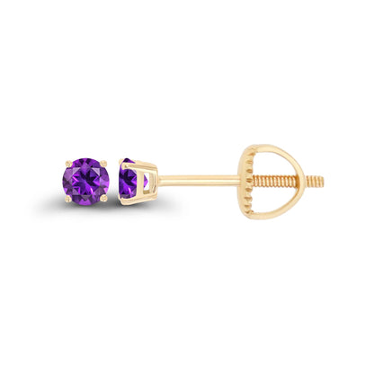 14K Gold Plated 925 Sterling Silver Hypoallergenic 3mm Round Genuine Birthstone Solitaire Screwback Stud Earrings