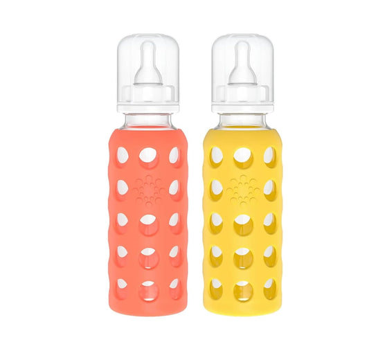 Lifefactory Glass Baby Bottles with Silicone Protection - 2-Pack, 9 oz Bottles, Mango & Papaya