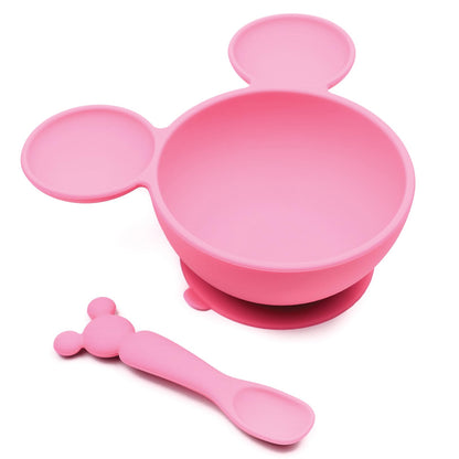 Bumkins Baby Bowls, Disney Minnie Mouse Silicone Baby Feeding Set, Suction Bowls for Baby and Toddler with Spoon, First Feeding Set, Platinum Silicone Bowl for Babies 4 Months
