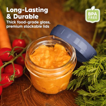 KeaBabies 4pk 8oz & 4pk 4oz Glass Baby Food Containers with Lids - Leak-Proof,Microwavable Small Glass Jars,Baby Purees & Toddler Snack Storage Containers,BPA-Free,Dishwasher & Freezer Safe(Musk Dusk)