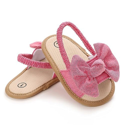 Baby Girls Bow Knot Sandals Flat Non-Slip Patchwork Princess Shoes Infant First Walking Slipper Shoes Beach Sandals