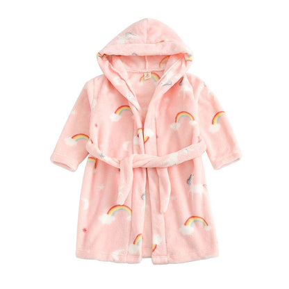 Toddlers Kids Hooded Robe Boys Girls Soft Flannel Bathrobes Pajamas Plush Robe