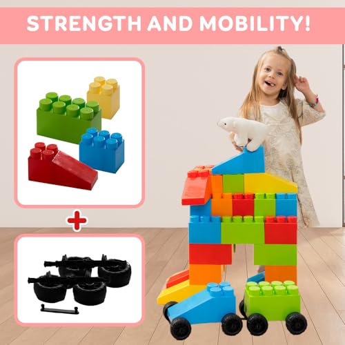 Giant Plastic Blocks Jumbo, Big Blocks, Jumbo Blocks, Big Building Blocks Jumbo, Giant Blocks, Huge Blocks, Jumbo Building Blocks, 86 Pieces Large Blocks for Kids Ages 1 to 8 86 pcs blocks with wheels