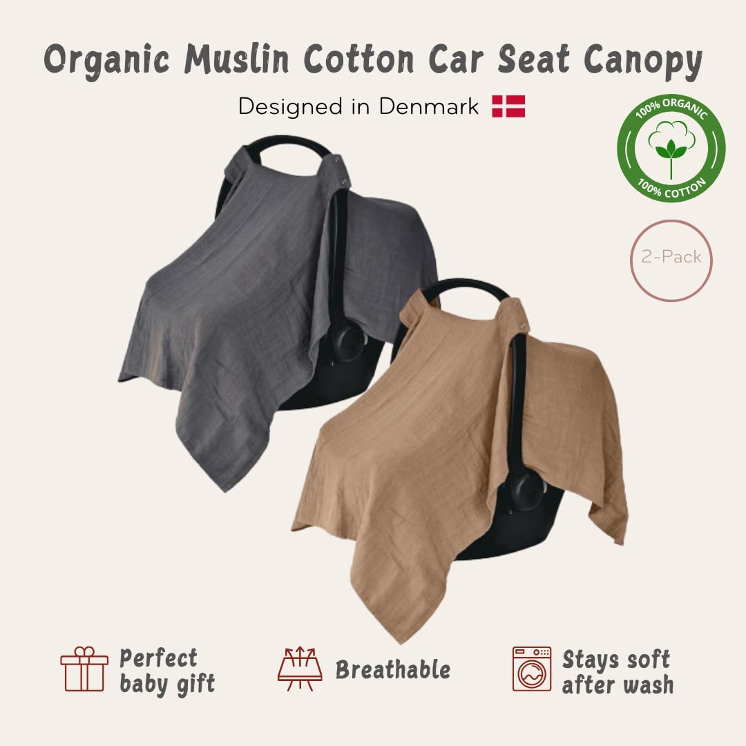 Car Seat Cover Baby - Organic Cotton - Carseat Covers Baby - Carseat Cover - Car Seat Canopy - Carseat Canopy - 100% Muslin Cotton, 43" x 32" (Soft Grey)