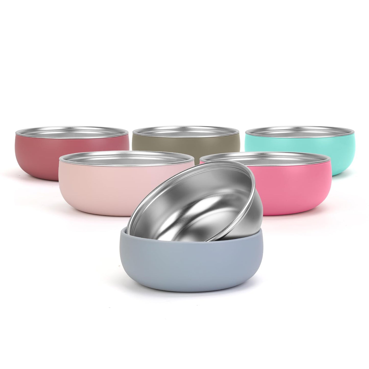 ShineMe 4 pack Baby Bowls, 5 Inches Wide Stainless Steel Bowls for Kids with Removable Colorful Silicone Sleeve, Unbreakable Toddler Bowls for Soup, Cereal, Yogurt, Snacks...