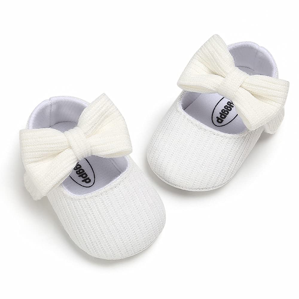 Baby Girls Mary Jane Flats with Bowknot Flowers Soft Newborn Infant First Walkers Crib Shoes Wedding Party Christmas Dress Shoes