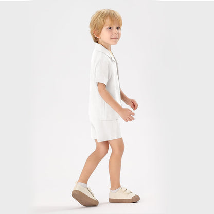 XMWEALTHY Toddler Baby Boy Summer Clothes Color Block Short Sleeve Button-down Shirt Tops + Cotton Pants Outfit Set